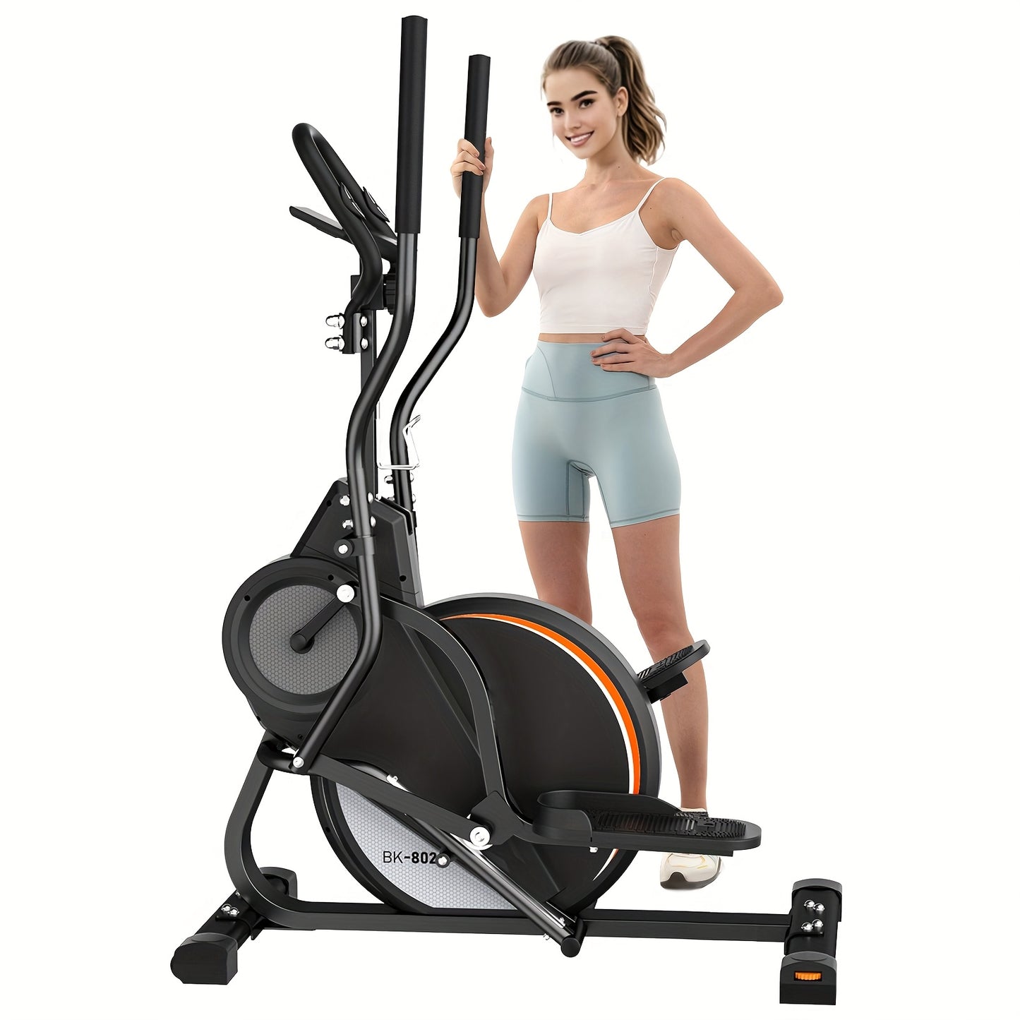 YOSUDA Pro 3-in-1 Elliptical Cardio Climber & Stair Stepper - Quiet Magnetic Drive, 16 Resistance Levels, Battery Powered (AAA), Black with Orange Accents, Total Body Fitness Trainer for Home Workouts