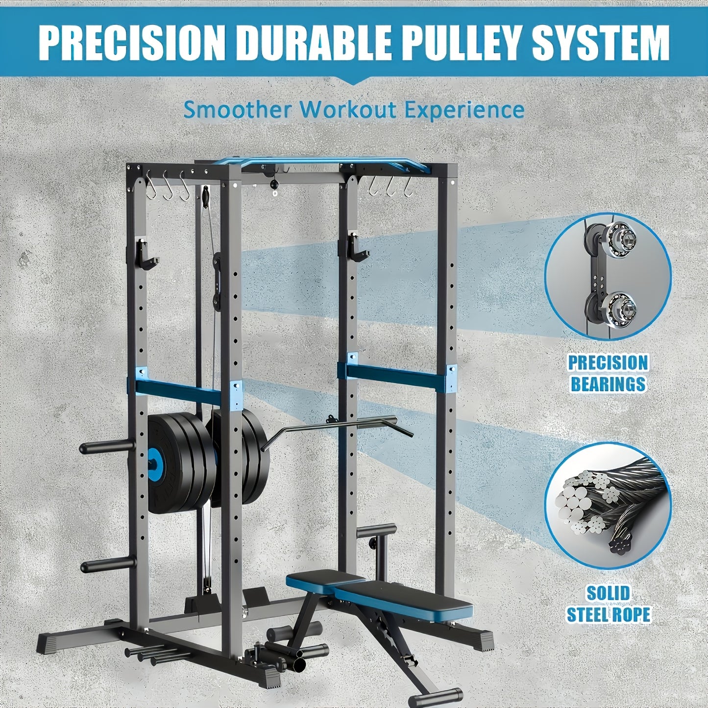 Ultimate Home Gym Power Cage - 1200lbs Capacity, Multi-Function with Adjustable Cable System & Attachments, Includes Weight Bench, Leg Extension & Curl Machine