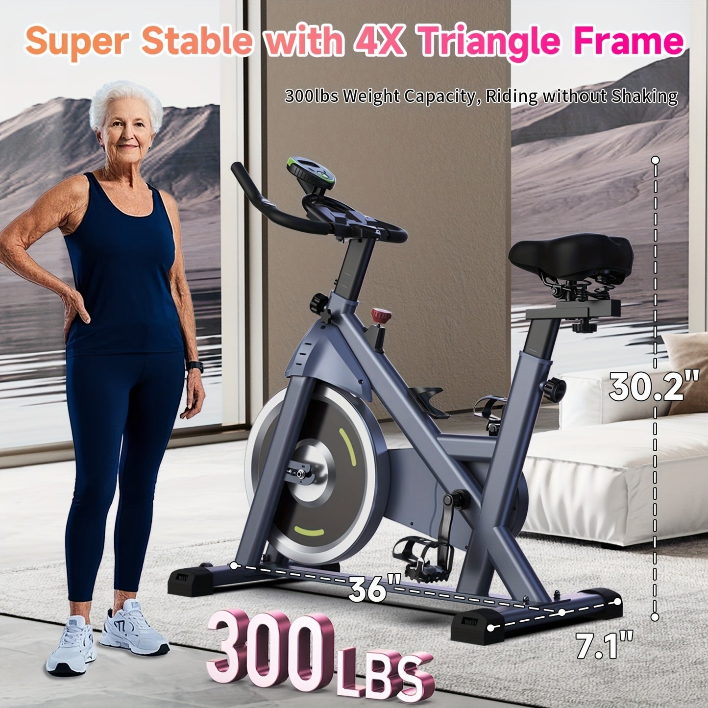 Indoor Exercise Bike, Pedal Trainer, Brake Pad\u002FMagnetic Mounted Bike, Load 300LBS, 200 Hour Durability Test - Bike with Tablet Mount And Comfortable Seat Cushion, Gift for Family, Men'S And Women'S Fitness Equipment, Valentine'S Day Gift