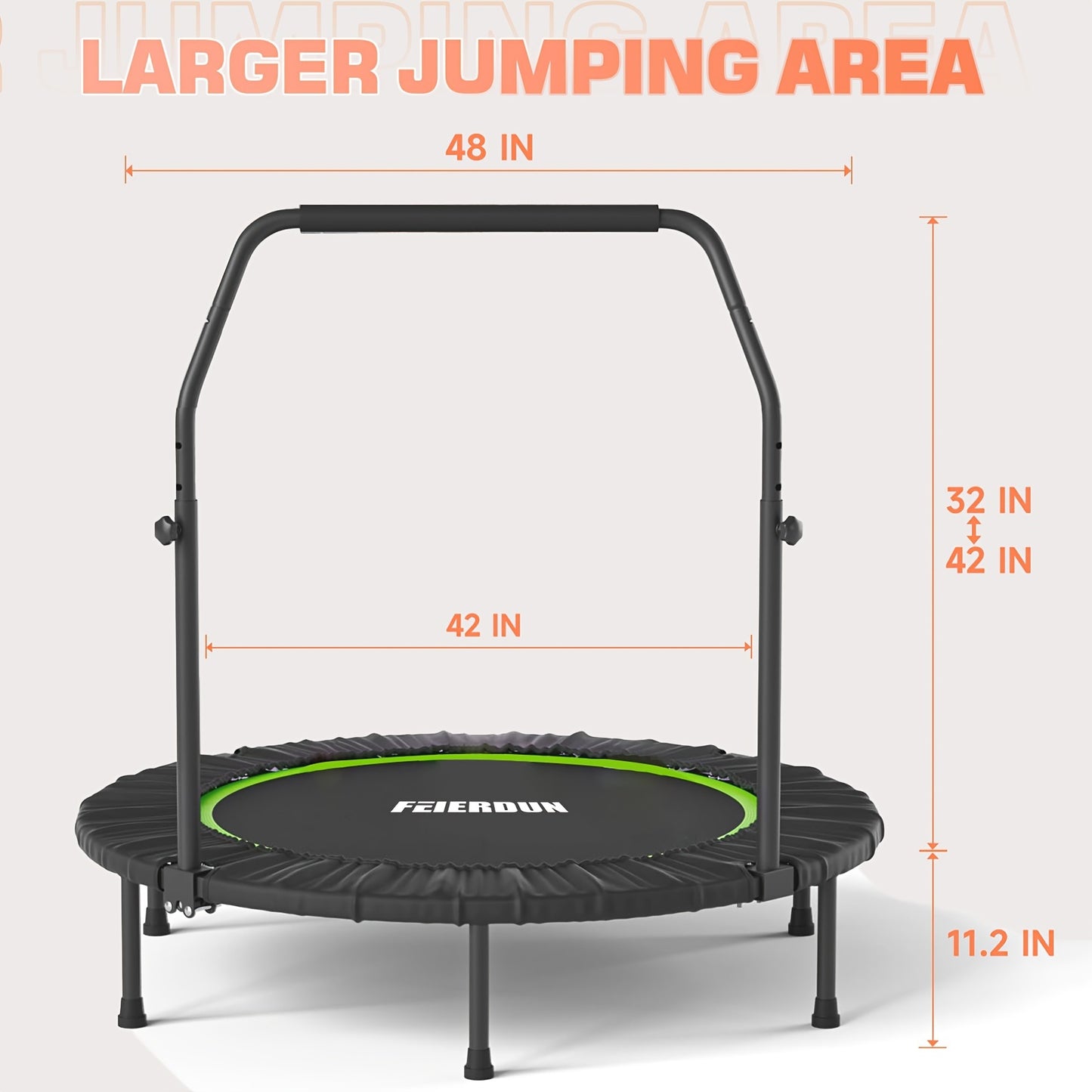 Extra-Sturdy Trampoline Extra-Sturdy 40'\u002F48' Trampoline - Supports Up To 330\u002F440 Lbs, Safety Handle, Perfect For Family Fun & Safe Bouncing Experience, Exercise Trampoline For Adults Indoor\u002FGarden Workout, Green