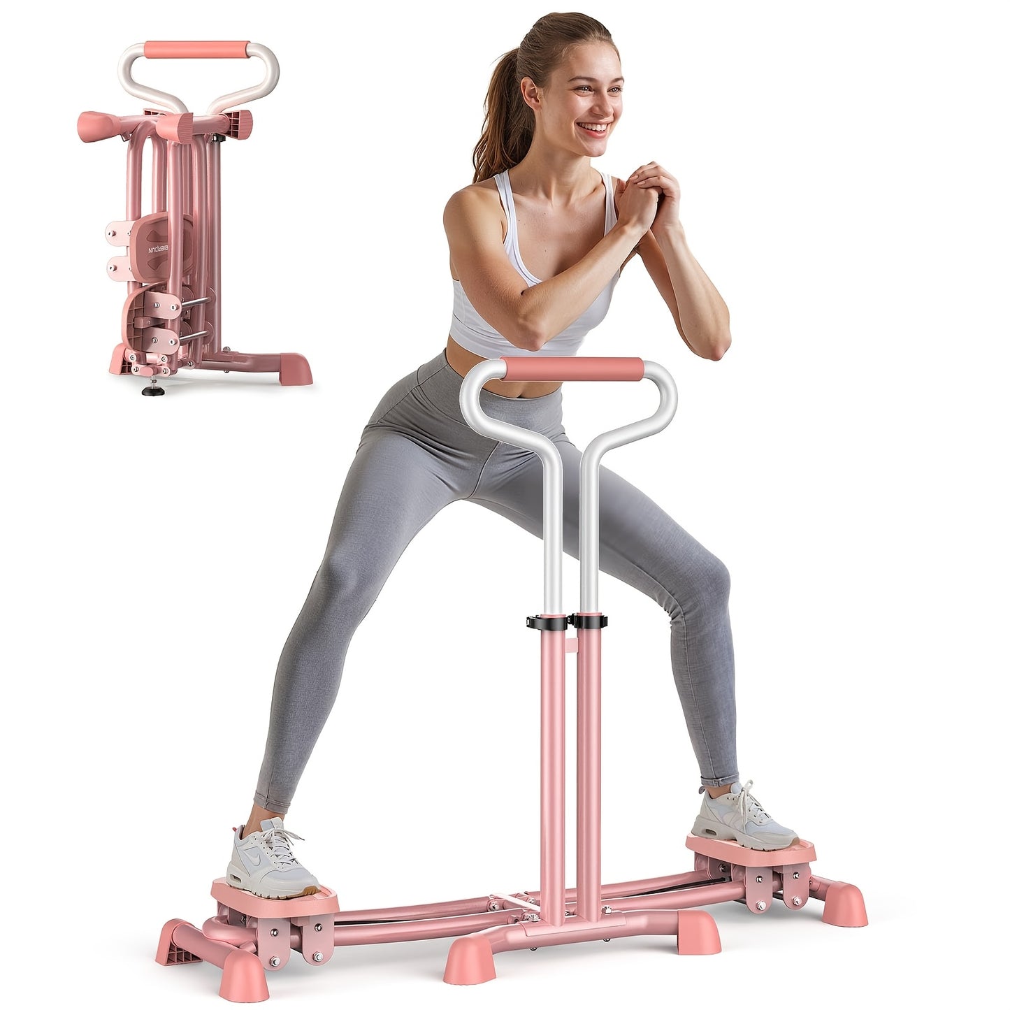 Ultra-Quiet Full-Body Ski Machine Trainer with Double Armrests, Adjustable Resistance (10LB to 300LB), Foldable Design for Home Workouts – Targets Inner Thighs, Pelvic Floor, Back, Legs & Chest