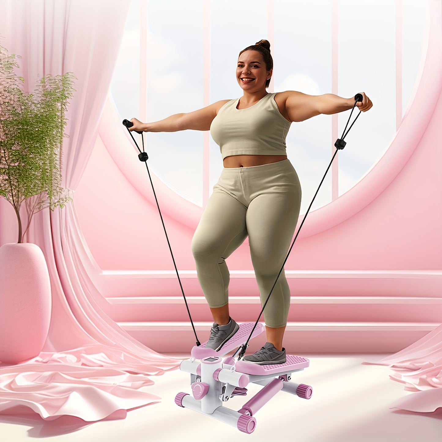 Exercise Stepper, Multi-Functional Mini Stepper With Exercise Equipment, Designed For Home Gym Fitness Exercise, Pink & Grey