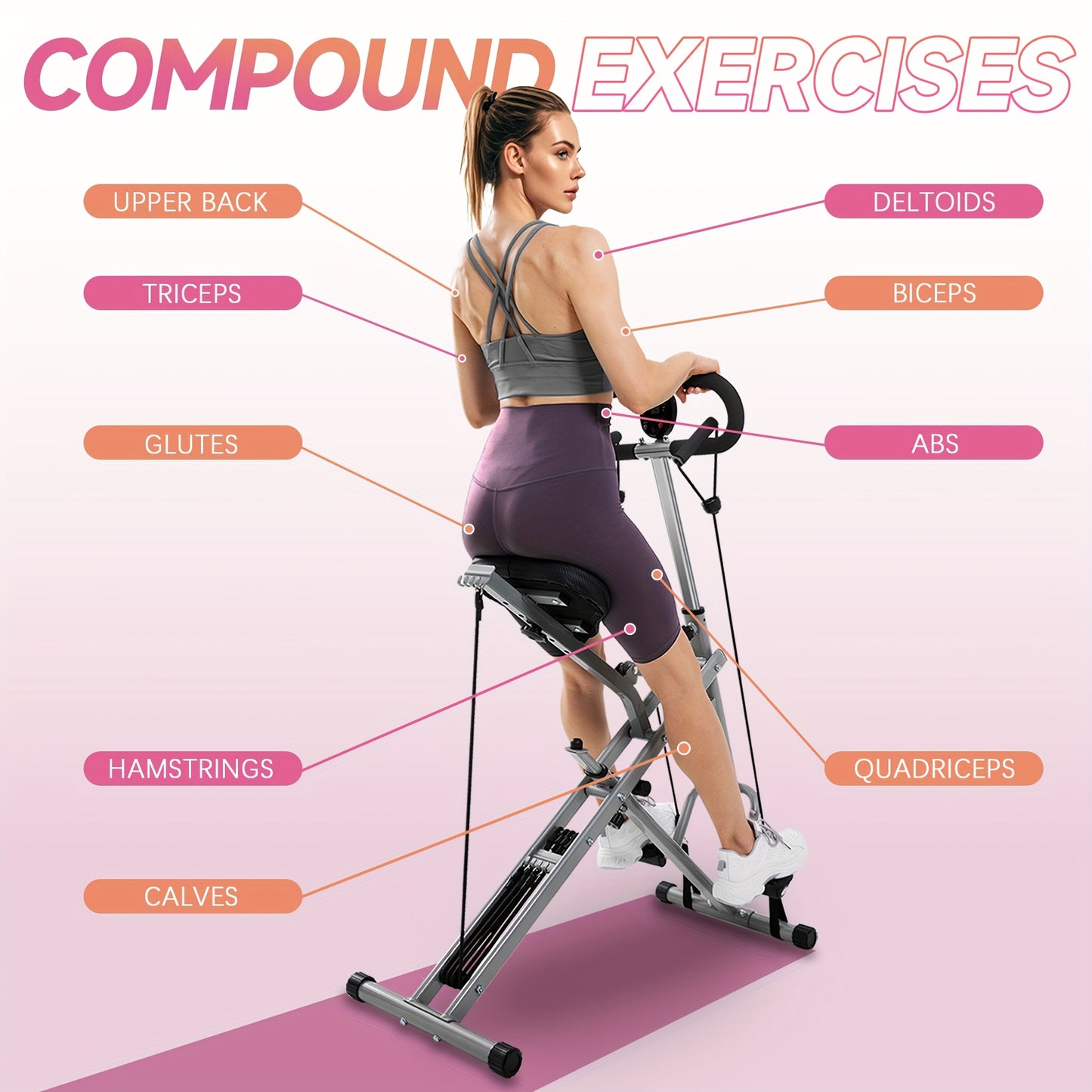 330 LBS Capacity Space-Saving Multifunctional Squat Rowing Machine for Home Yoga, 4 Adjustable Resistance Levels, Foldable & Easy Set Up, Full Body Workout Home Gym, Grey\u002FPink