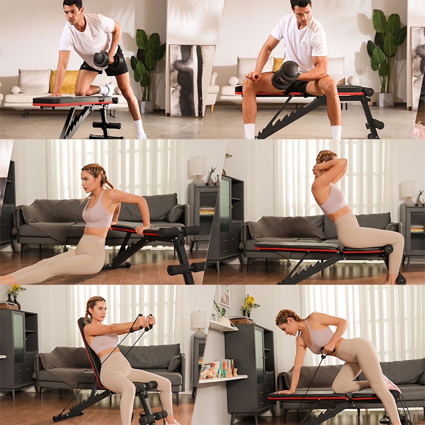 Folding Weight Bench, Multi-Functional Workout Station For Home Gym, Sit-Up Push-Up Bench With Resistance Bands, Fitness Equipment For Strength Training, Iron Construction, Heavy-Duty 660LB Capacity