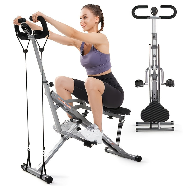Multifuntional Squat Rowing Machine for Home Yoga, 4 Adjustable Resistance Levels, 330 LBS Capacity, Foldable & Easy Set Up, Effectively Exercise Arm And Leg Muscles, Improve The Body's Motor Coordination, Full Body Workout Home Gym, Grey\u002FPink