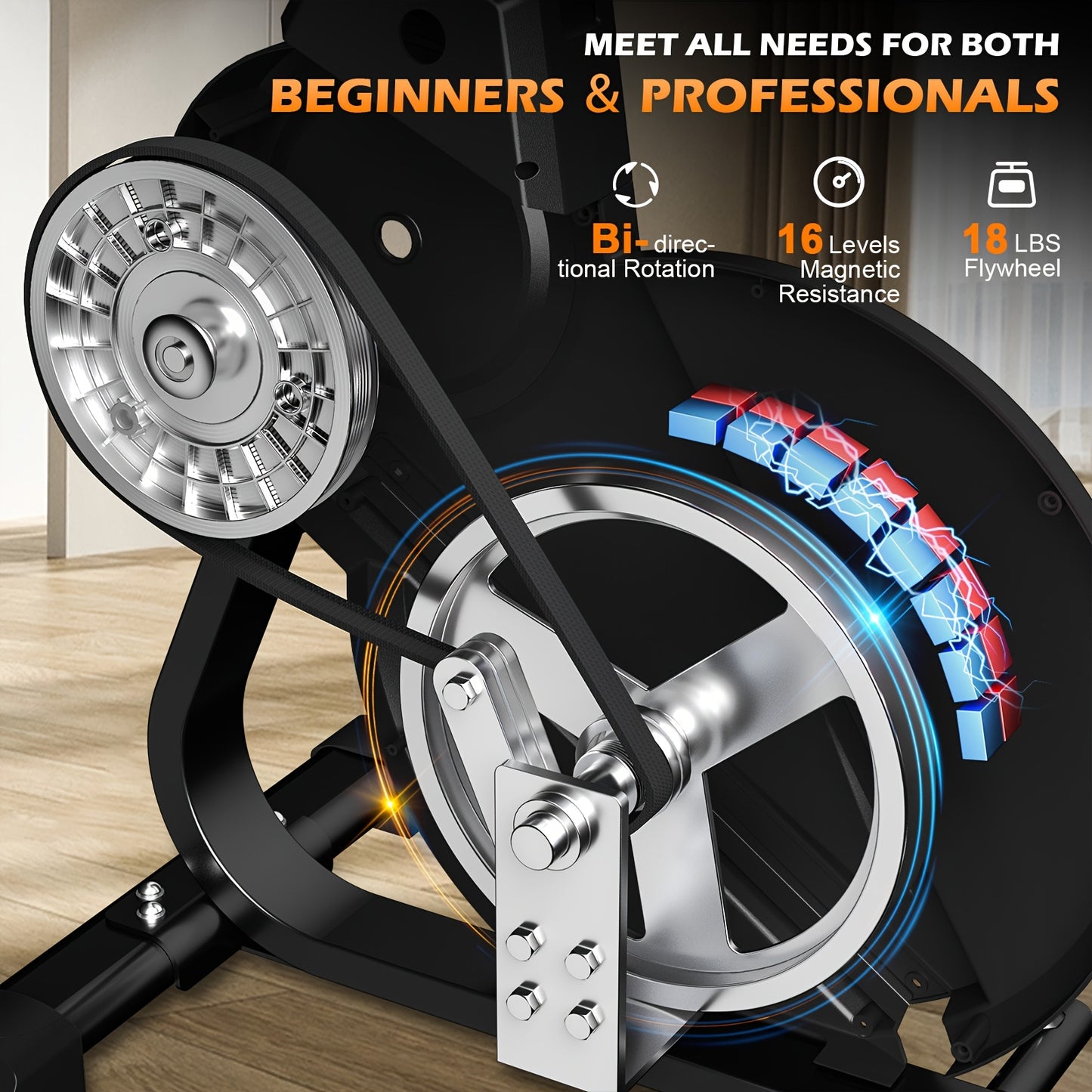 YOSUDA Pro 3-in-1 Elliptical Cardio Climber & Stair Stepper - Quiet Magnetic Drive, 16 Resistance Levels, Battery Powered (AAA), Black with Orange Accents, Total Body Fitness Trainer for Home Workouts