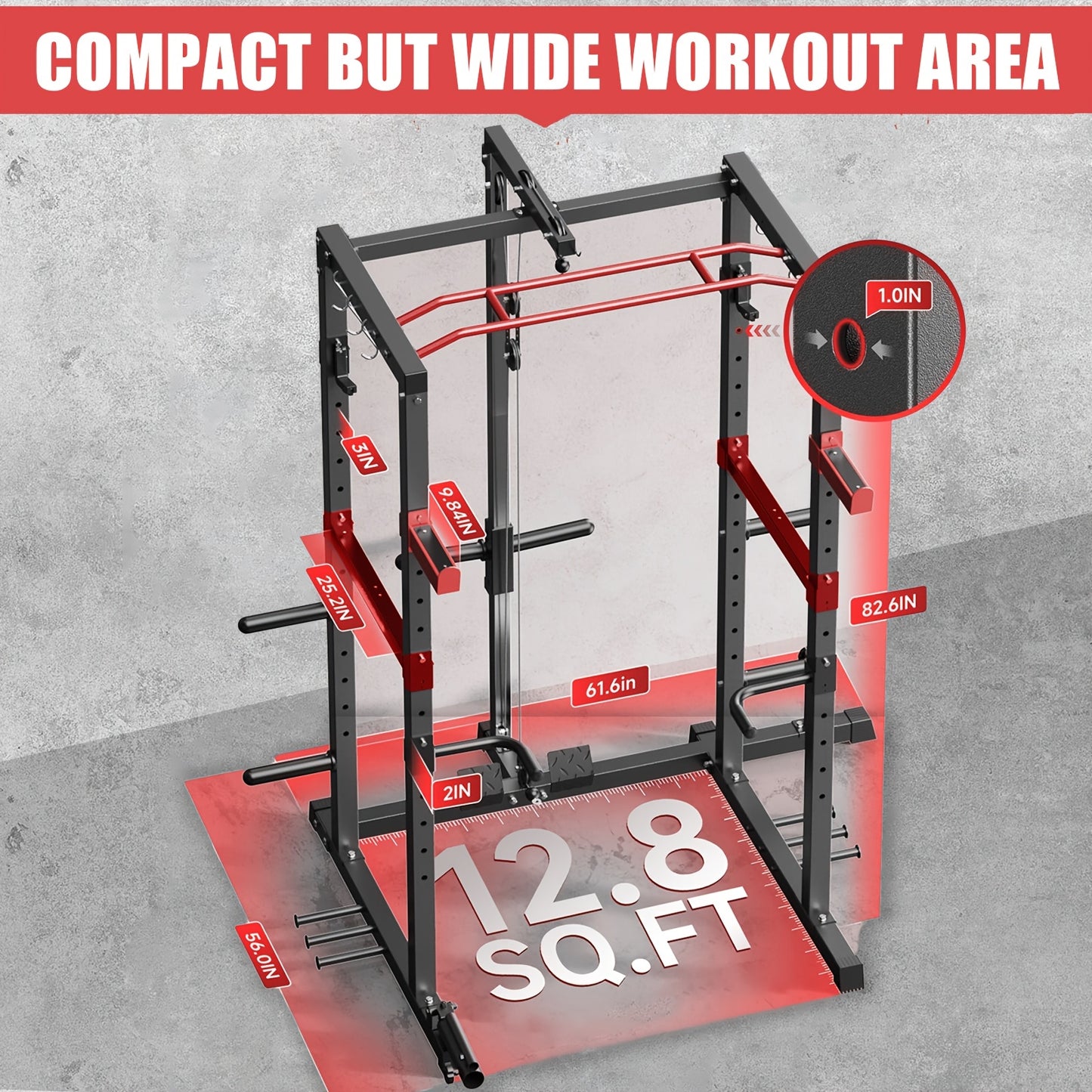 1pc Red Power Cage 1200lbs Multi-Functional Weight Rack with Adjustable Cable System, Home Gym Equipment, Grip Strength Training Bench with Leg Extension & Curl Machine, No Electricity Needed, Gym Accessories