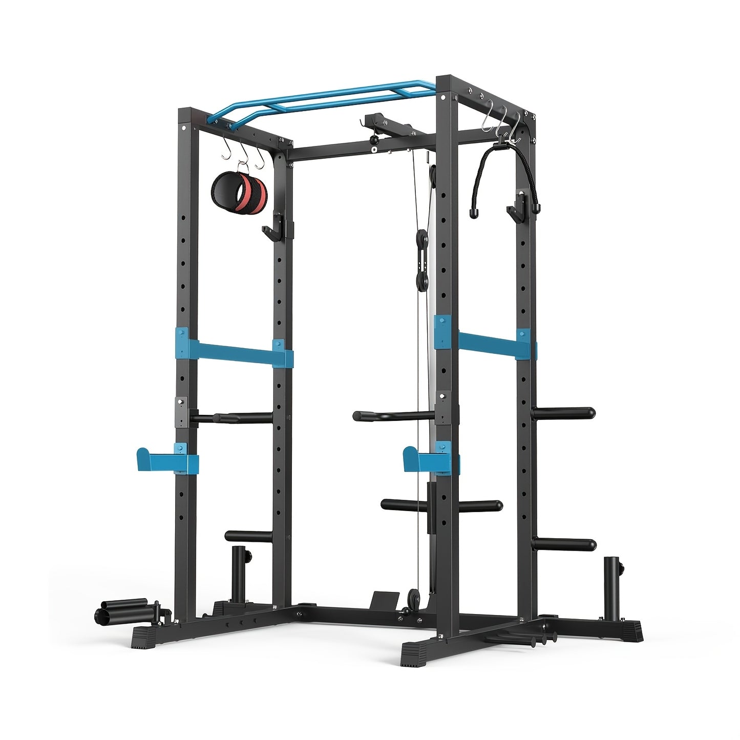 Ultimate Home Gym Power Cage - 1200lbs Capacity, Multi-Function with Adjustable Cable System & Attachments, Includes Weight Bench, Leg Extension & Curl Machine