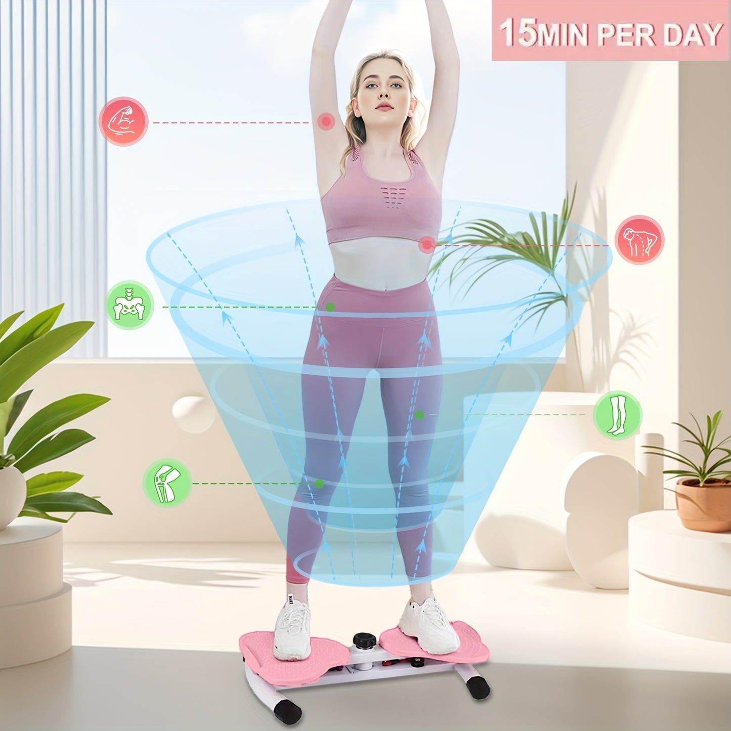 Exercise Twist Board, Aerobic Waist Twister With Loop Resistance Bands, Slimming And Foot Massage, Blue\u002FPink