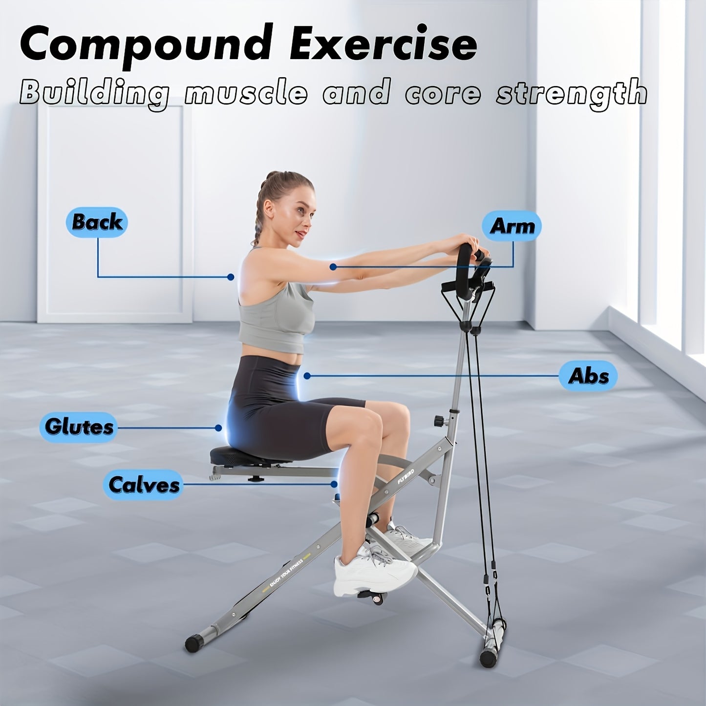 Multifuntional Squat Rowing Machine for Home Yoga, 4 Adjustable Resistance Levels, 330 LBS Capacity, Foldable & Easy Set Up, Effectively Exercise Arm And Leg Muscles, Improve The Body's Motor Coordination, Full Body Workout Home Gym, Grey\u002FPink