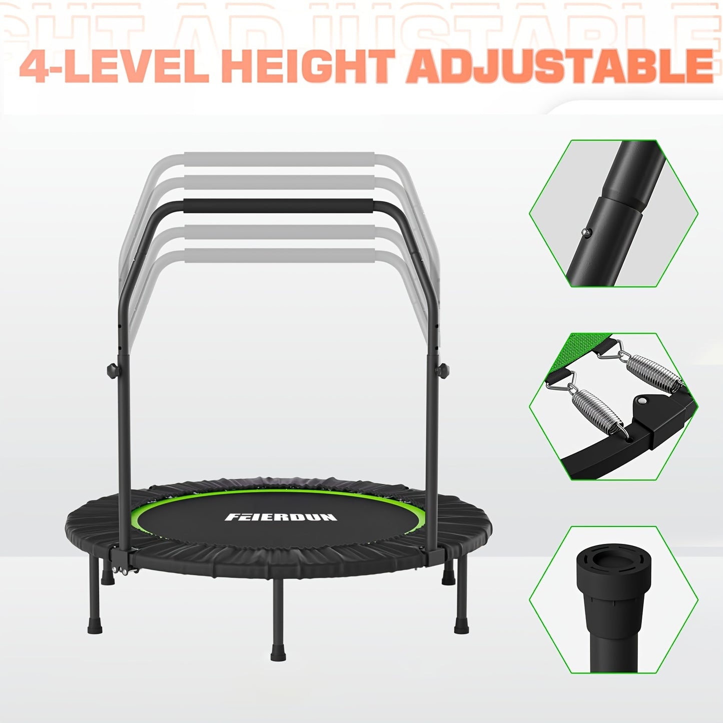 48' Extra-Sturdy Trampoline with Safety Handle - Supports Up to 330\u002F440 Lbs, Round Black Trampoline for Family Fun, Safe Bouncing Experience, Indoor & Outdoor Workout Equipment for Adults, Trampoline for Outside