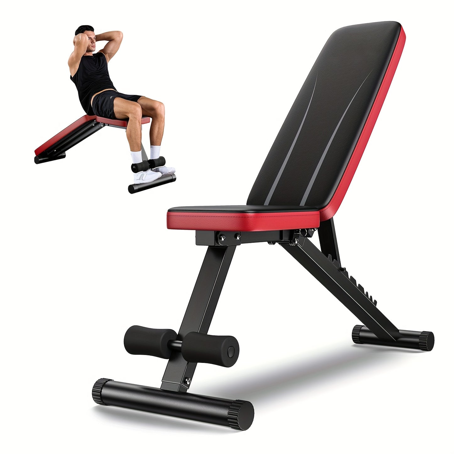 Folding Weight Bench, Multi-Functional Workout Station For Home Gym, Sit-Up Push-Up Bench With Resistance Bands, Fitness Equipment For Strength Training, Iron Construction, Heavy-Duty 660LB Capacity