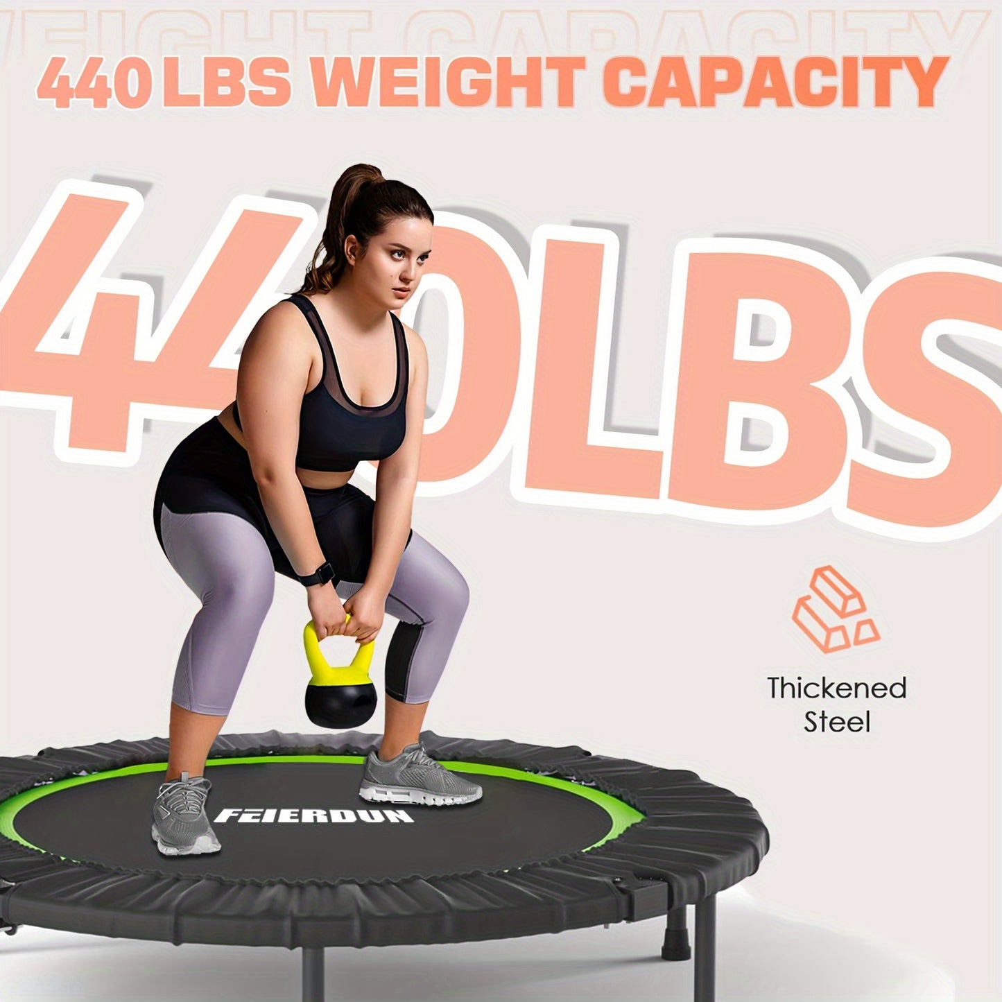 48' Extra-Sturdy Trampoline with Safety Handle - Supports Up to 330\u002F440 Lbs, Round Black Trampoline for Family Fun, Safe Bouncing Experience, Indoor & Outdoor Workout Equipment for Adults, Trampoline for Outside