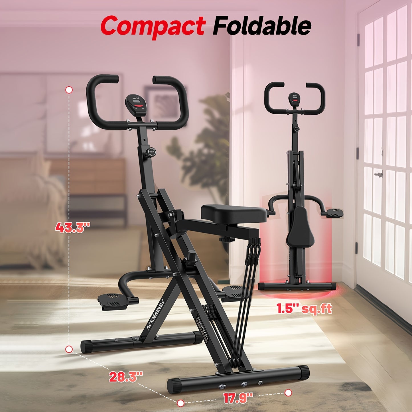 330 LBS Capacity Space-Saving Multifunctional Squat Rowing Machine for Home Yoga, 4 Adjustable Resistance Levels, Foldable & Easy Set Up, Full Body Workout Home Gym, Grey\u002FPink