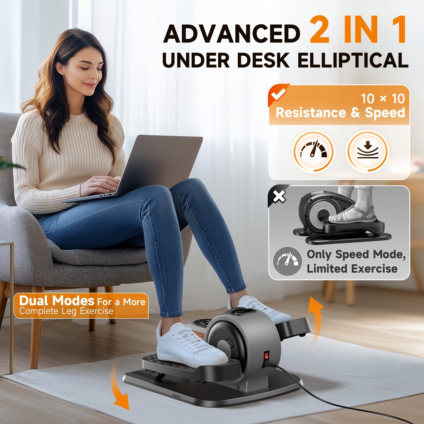 Under Desk Electric Elliptical Machine\u002FExercise Bike\u002FPerdal, 10*10 Speed & Resistance, Fully Assembled, Quiet & Portable, Pedal Workouts To Energize Leg Muscles, Perfect Gift For Seniors\u002FParents
