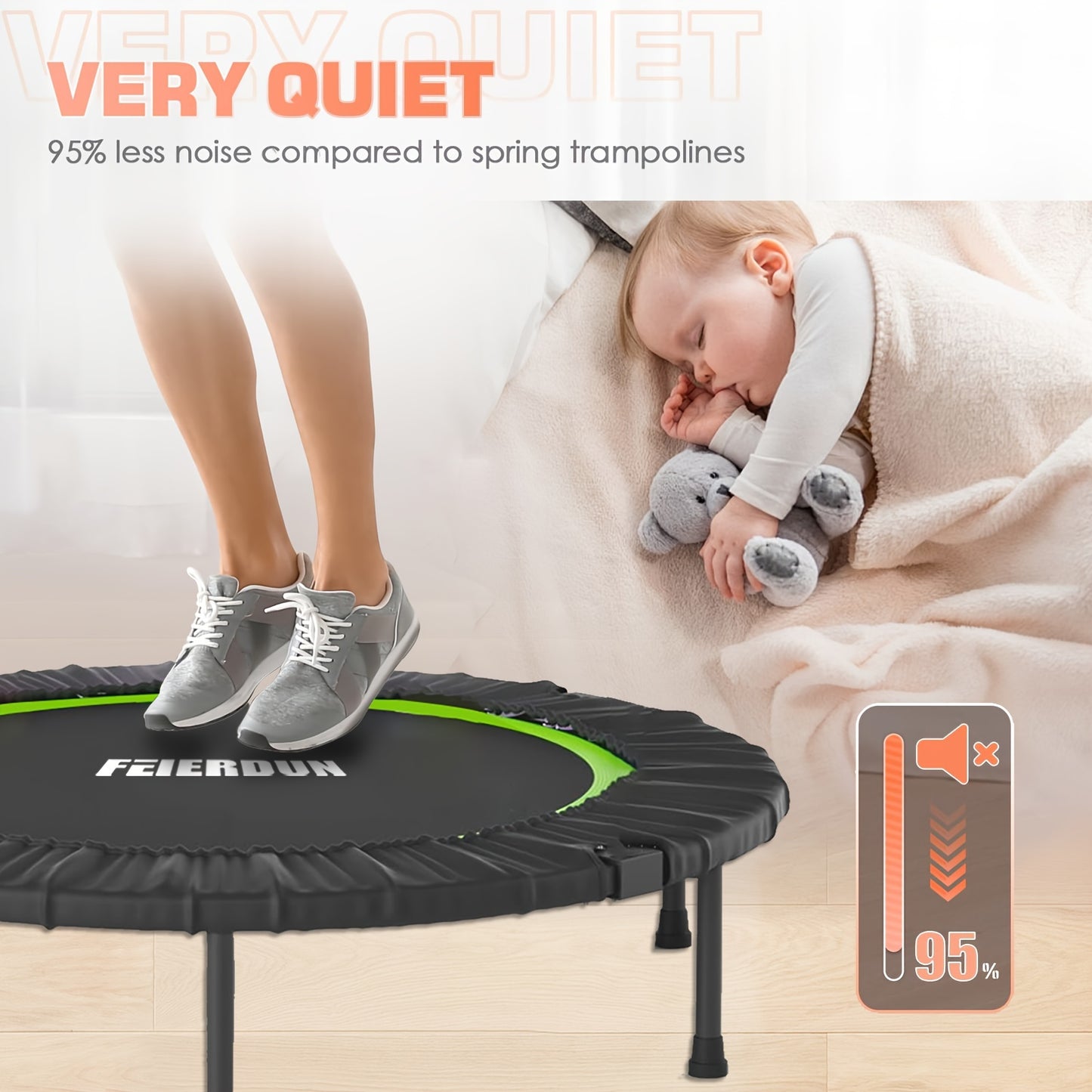 Extra-Sturdy Trampoline Extra-Sturdy 40'\u002F48' Trampoline - Supports Up To 330\u002F440 Lbs, Safety Handle, Perfect For Family Fun & Safe Bouncing Experience, Exercise Trampoline For Adults Indoor\u002FGarden Workout, Green