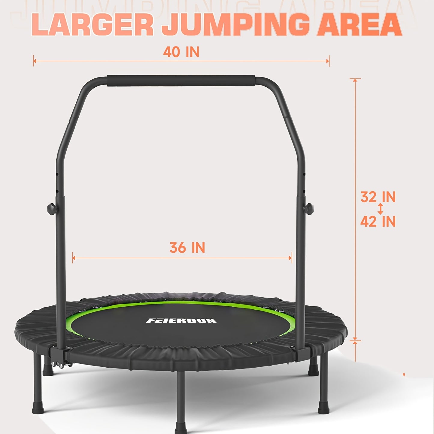 Extra-Sturdy Trampoline Extra-Sturdy 40'\u002F48' Trampoline - Supports Up To 330\u002F440 Lbs, Safety Handle, Perfect For Family Fun & Safe Bouncing Experience, Exercise Trampoline For Adults Indoor\u002FGarden Workout, Green