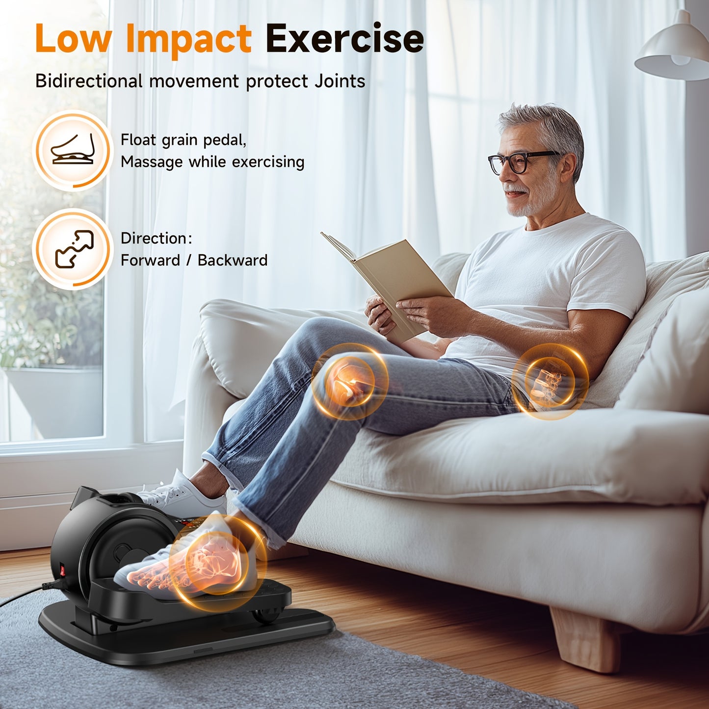 Quiet & Portable Under Desk Elliptical Machine - Fully Assembled Mini Bike\u002FStepper with Digital Display, Ideal for Leg Muscle Strengthening, Comfort Design, Perfect Gift for Seniors & Parents, US Plug, Elliptical Exercise Machine for Home