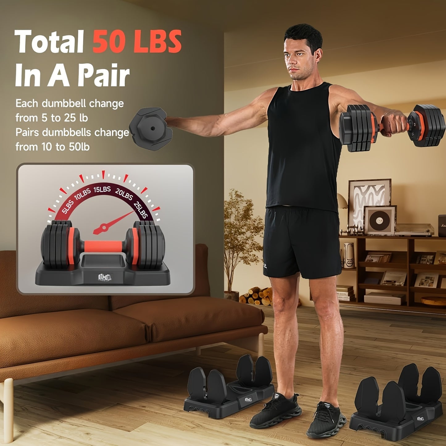 25\u002F55LB Adjustable Dumbbell - Quick 1-Second Weight Change, Perfect For Home Gym, Full Body Workout, Strength Training, And Fitness Enthusiasts, Gift For Boy\u002FMen, Effectively Exercise Arm Muscles, Improve The Body'S Motor Coordination