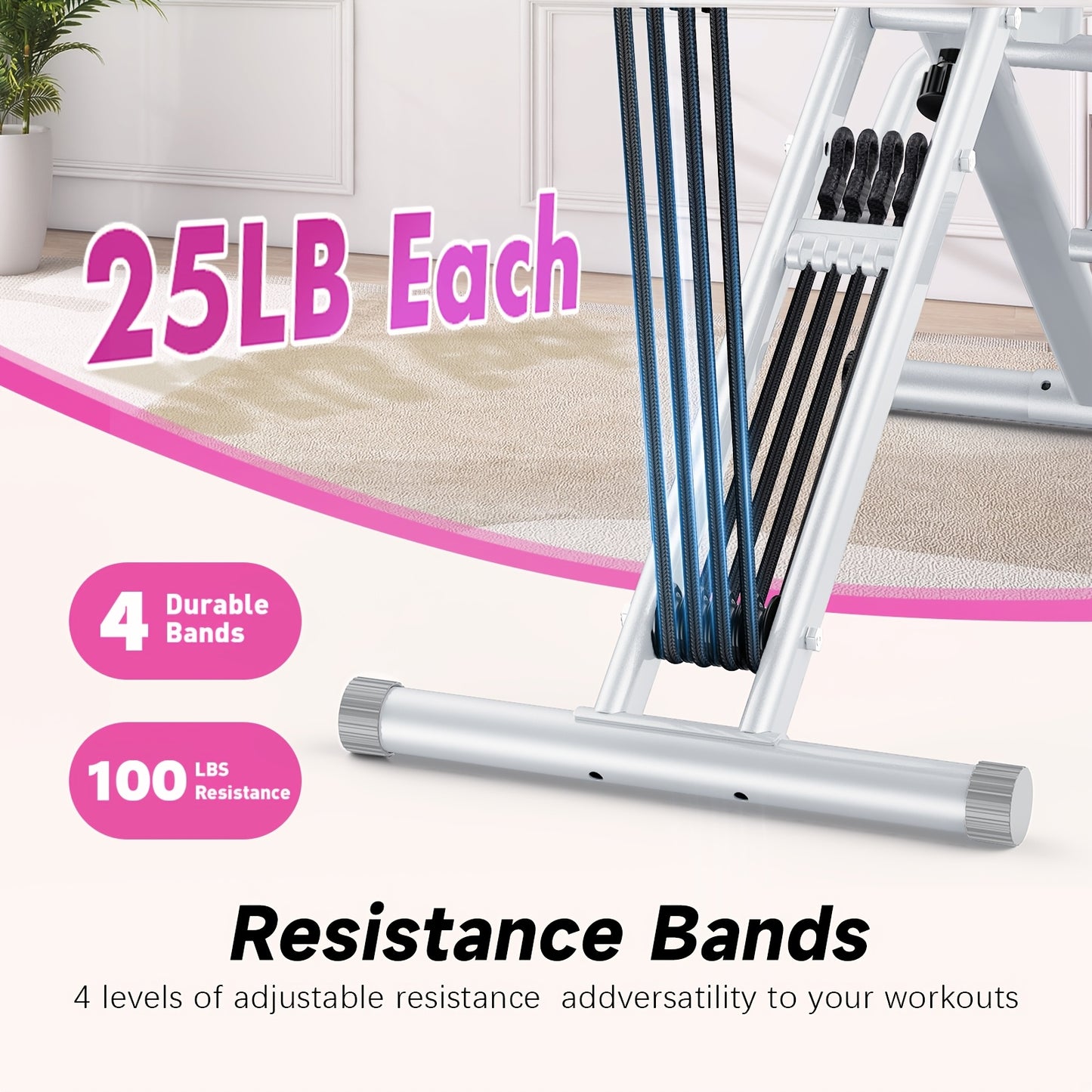 330 LBS Capacity Space-Saving Multifunctional Squat Rowing Machine for Home Yoga, 4 Adjustable Resistance Levels, Foldable & Easy Set Up, Full Body Workout Home Gym, Grey\u002FPink