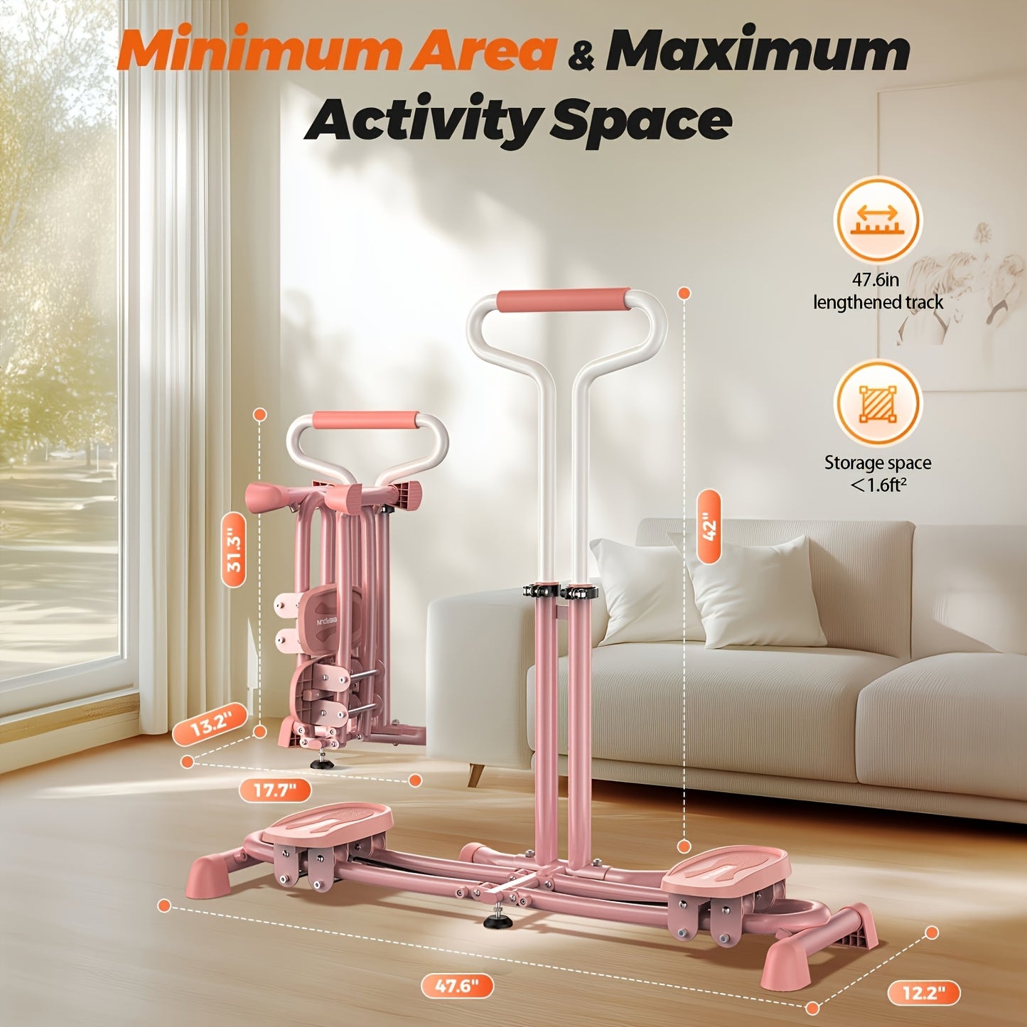 Ultra-Quiet Full-Body Ski Machine Trainer with Double Armrests, Adjustable Resistance (10LB to 300LB), Foldable Design for Home Workouts – Targets Inner Thighs, Pelvic Floor, Back, Legs & Chest