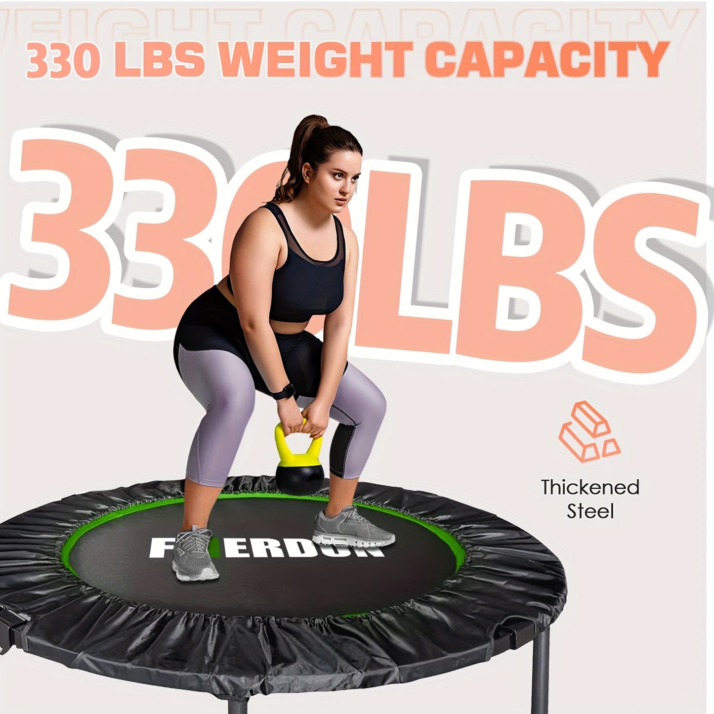 Extra-Sturdy Trampoline Extra-Sturdy 40'\u002F48' Trampoline - Supports Up To 330\u002F440 Lbs, Safety Handle, Perfect For Family Fun & Safe Bouncing Experience, Exercise Trampoline For Adults Indoor\u002FGarden Workout, Green