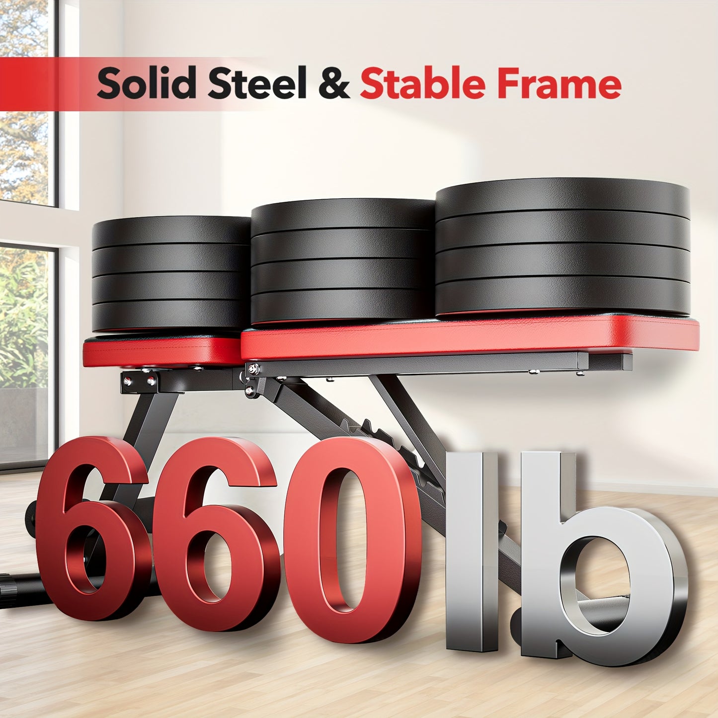 Folding Weight Bench, Multi-Functional Workout Station For Home Gym, Sit-Up Push-Up Bench With Resistance Bands, Fitness Equipment For Strength Training, Iron Construction, Heavy-Duty 660LB Capacity