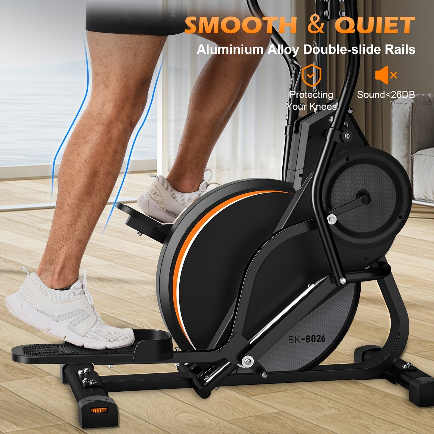 YOSUDA Pro 3-in-1 Elliptical Cardio Climber & Stair Stepper - Quiet Magnetic Drive, 16 Resistance Levels, Battery Powered (AAA), Black with Orange Accents, Total Body Fitness Trainer for Home Workouts