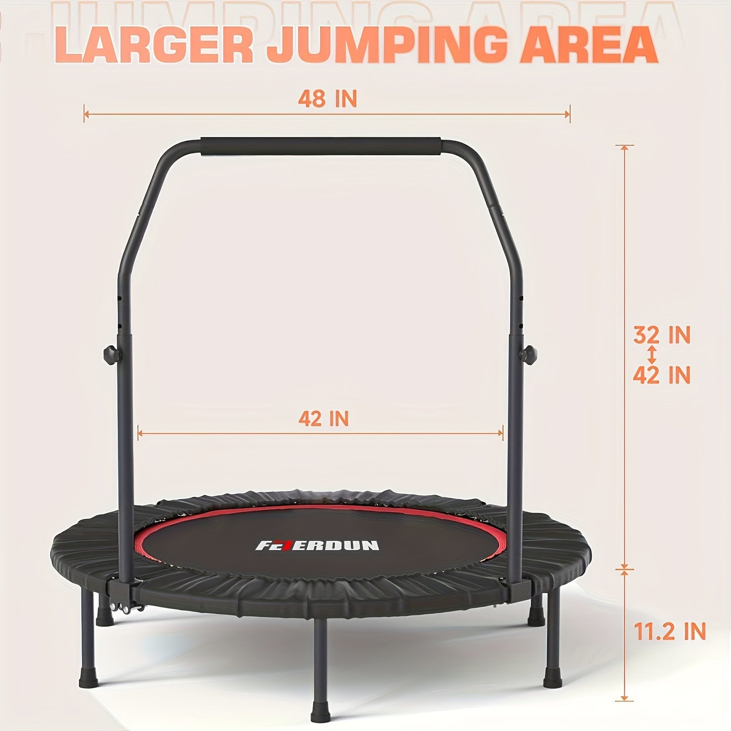 48' Extra-Sturdy Trampoline with Safety Handle - Supports Up to 330\u002F440 Lbs, Round Black Trampoline for Family Fun, Safe Bouncing Experience, Indoor & Outdoor Workout Equipment for Adults, Trampoline for Outside