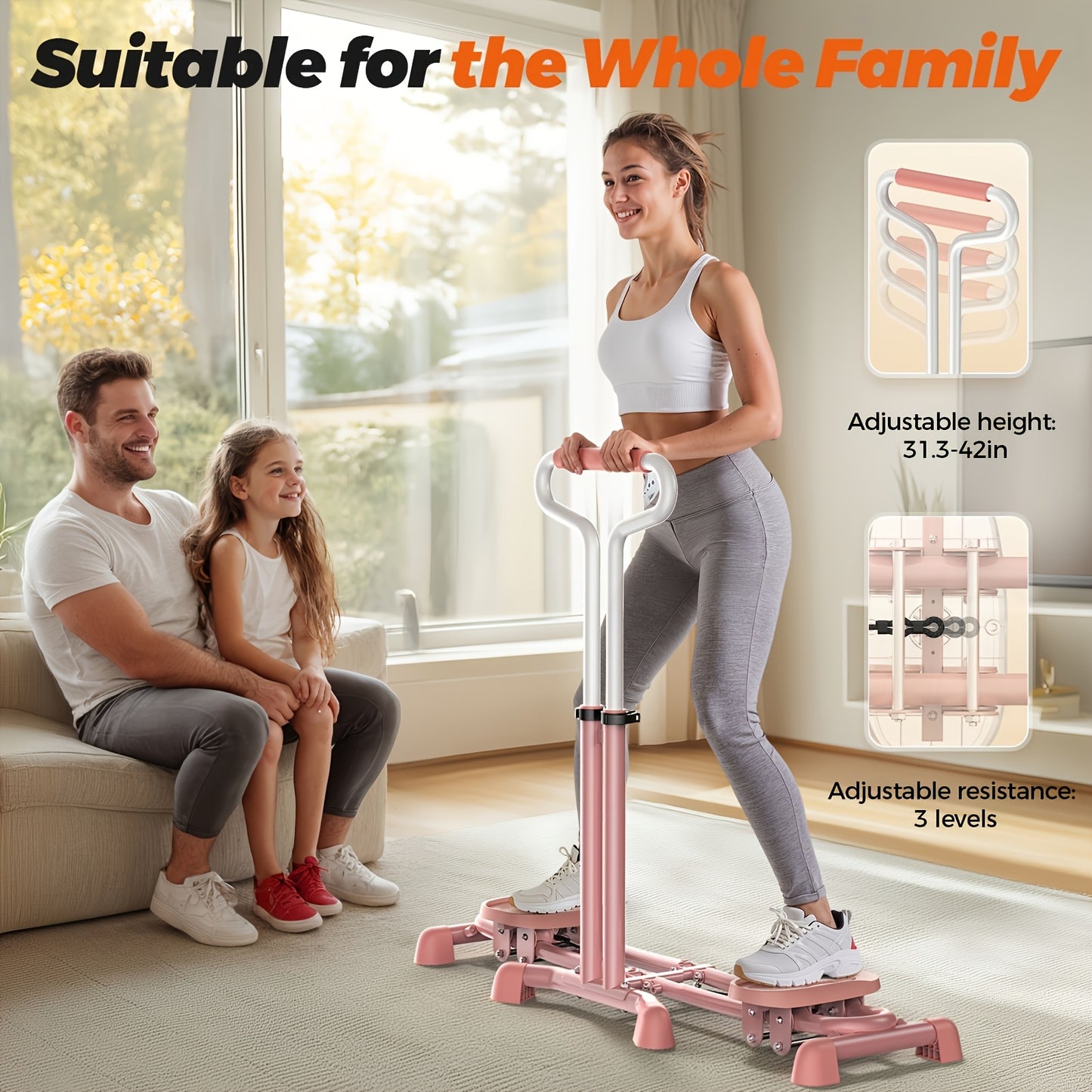 Ultra-Quiet Full-Body Ski Machine Trainer with Double Armrests, Adjustable Resistance (10LB to 300LB), Foldable Design for Home Workouts – Targets Inner Thighs, Pelvic Floor, Back, Legs & Chest