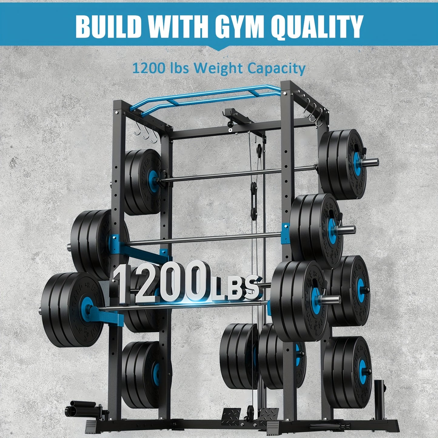 Ultimate Home Gym Power Cage - 1200lbs Capacity, Multi-Function with Adjustable Cable System & Attachments, Includes Weight Bench, Leg Extension & Curl Machine