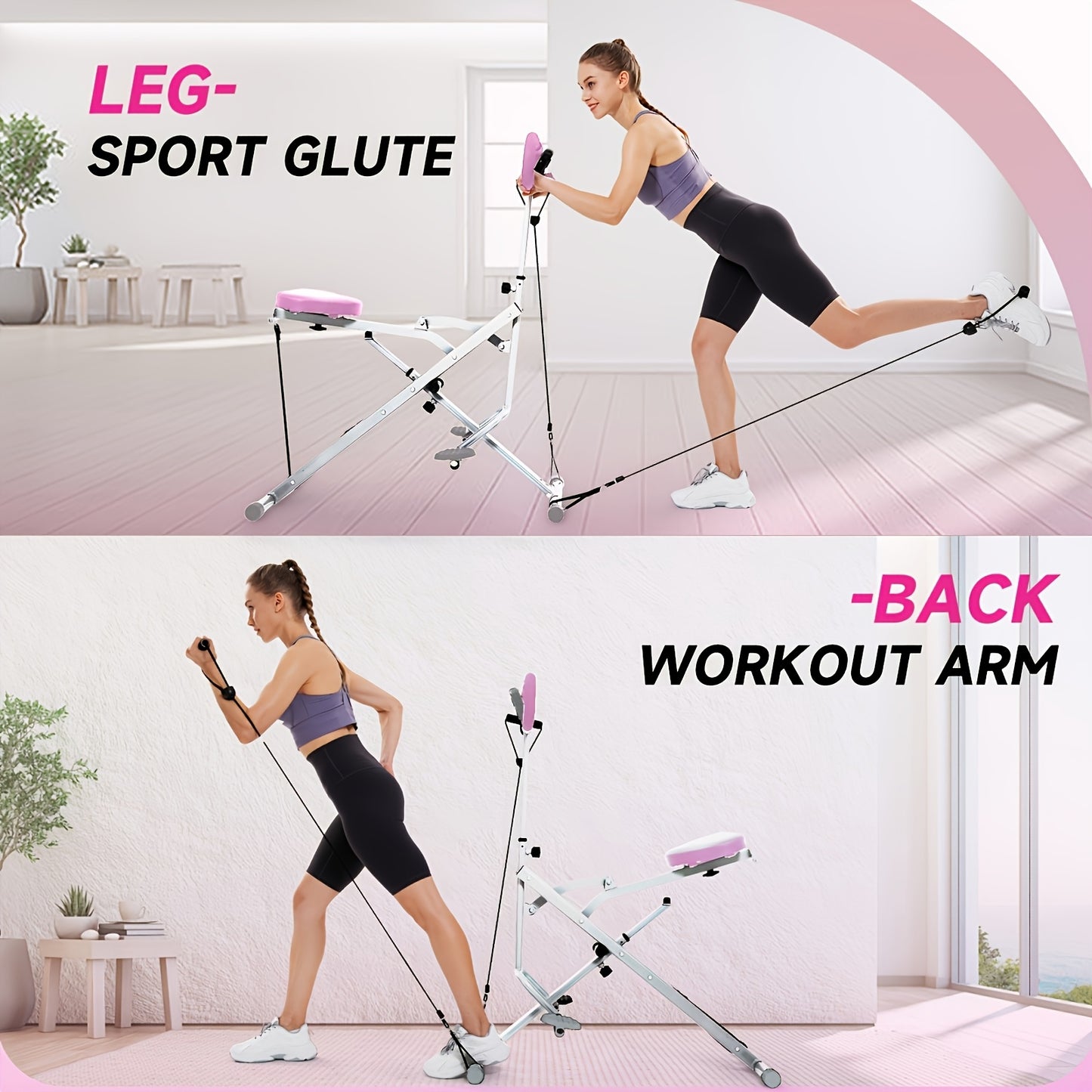 Multifuntional Squat Rowing Machine for Home Yoga, 4 Adjustable Resistance Levels, 330 LBS Capacity, Foldable & Easy Set Up, Effectively Exercise Arm And Leg Muscles, Improve The Body's Motor Coordination, Full Body Workout Home Gym, Grey\u002FPink